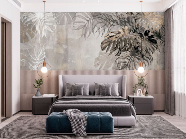 Mur gris et blanc avec feuilles Mur gris et blanc avec feuilles