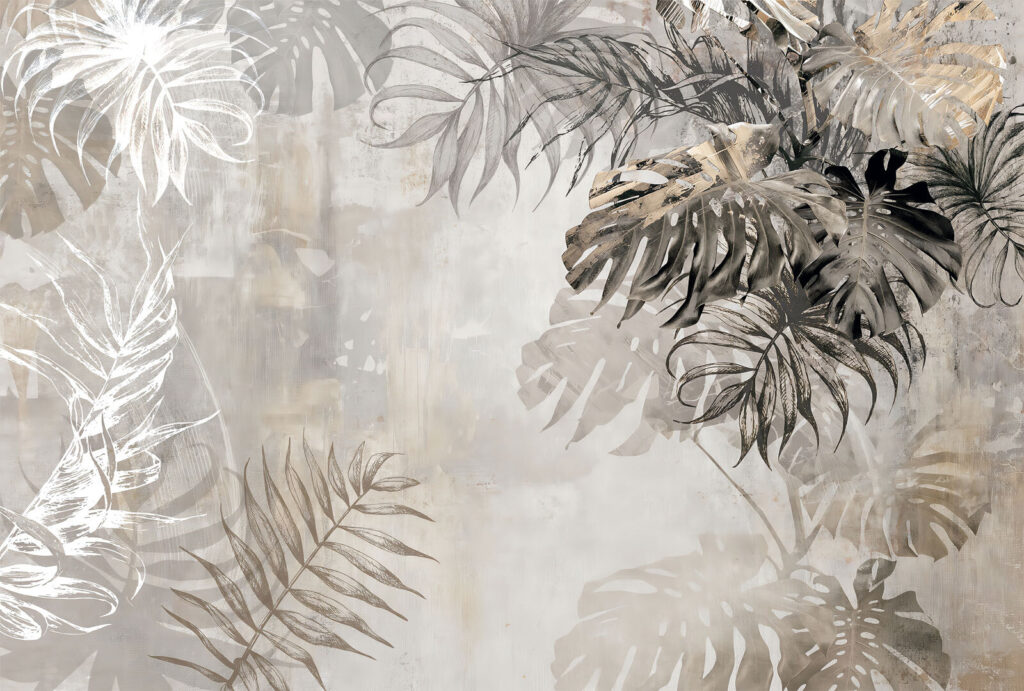 Mur gris et blanc avec feuilles Mur gris et blanc avec feuilles