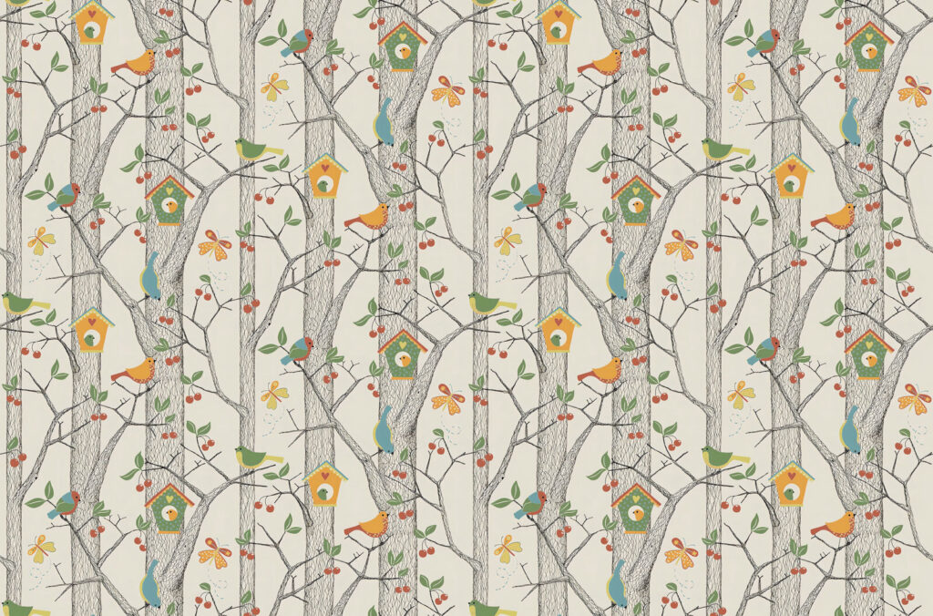 Papier peint avec des oiseaux et des arbres Papier peint avec des oiseaux et des arbres