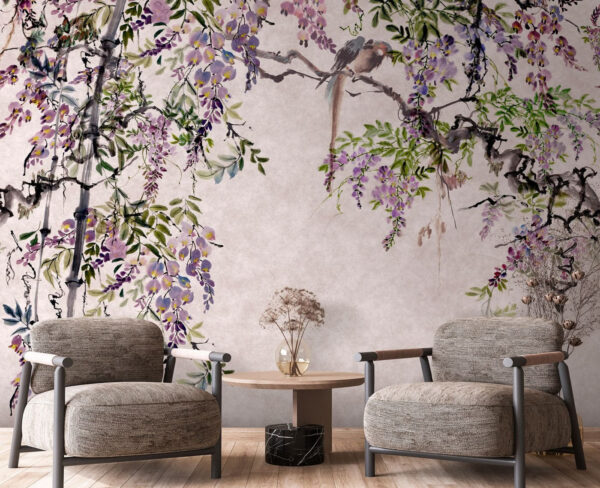 Peinture d'un arbre avec des fleurs violettes Peinture d'un arbre avec des fleurs violettes