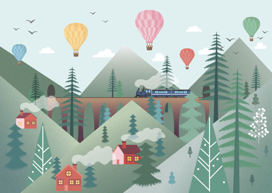 Train traversant une forêt