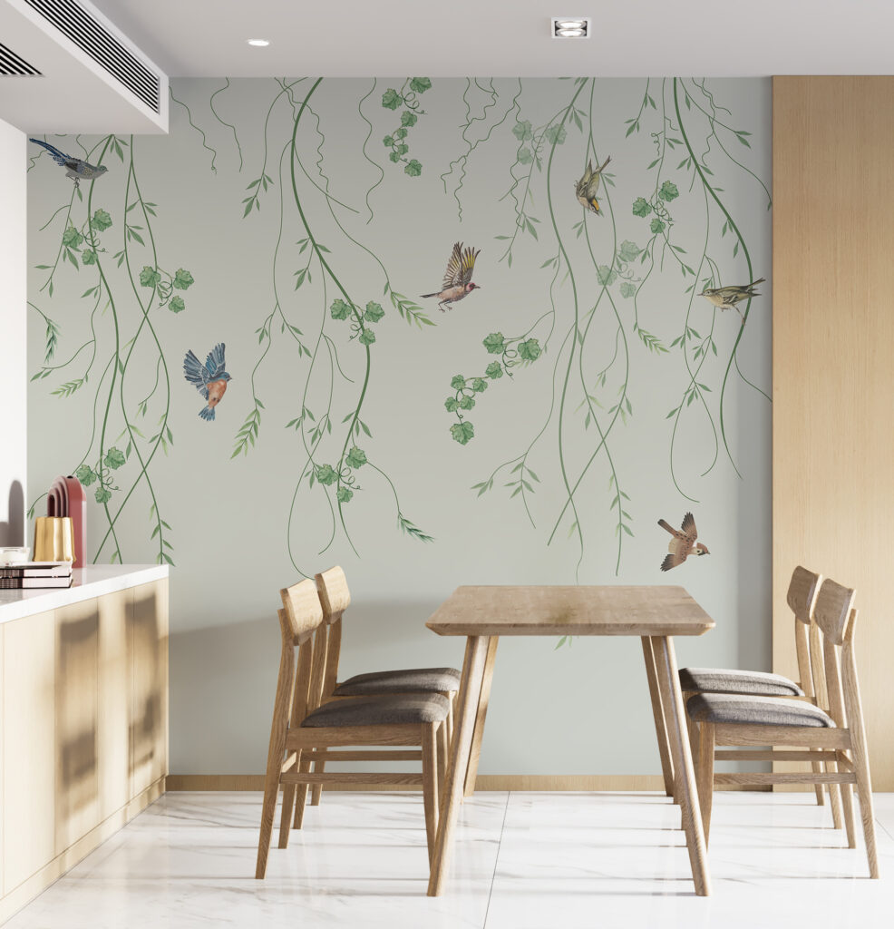Wallpaper with birds and vines Wallpaper with birds and vines