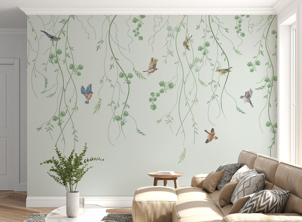 Wallpaper with birds and vines Wallpaper with birds and vines