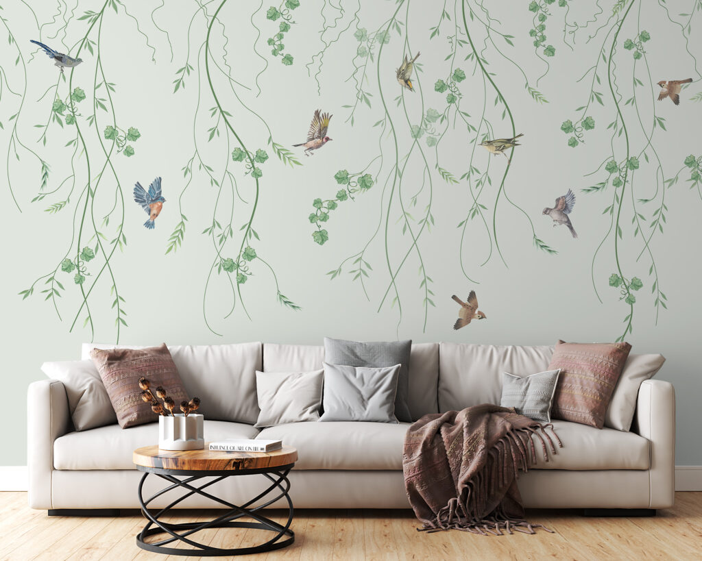 Wallpaper with birds and vines Wallpaper with birds and vines
