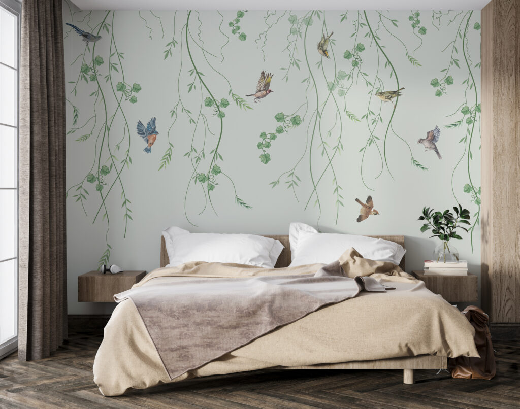 Wallpaper with birds and vines Wallpaper with birds and vines