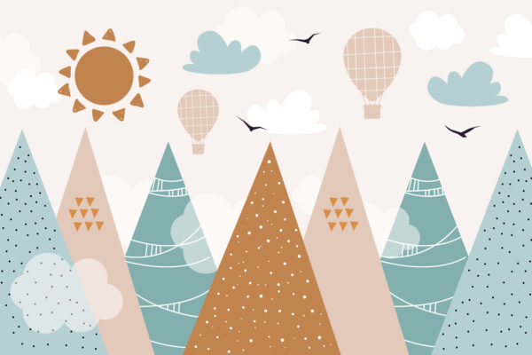 Paysage avec arbres et montgolfières Paysage avec arbres et montgolfières
