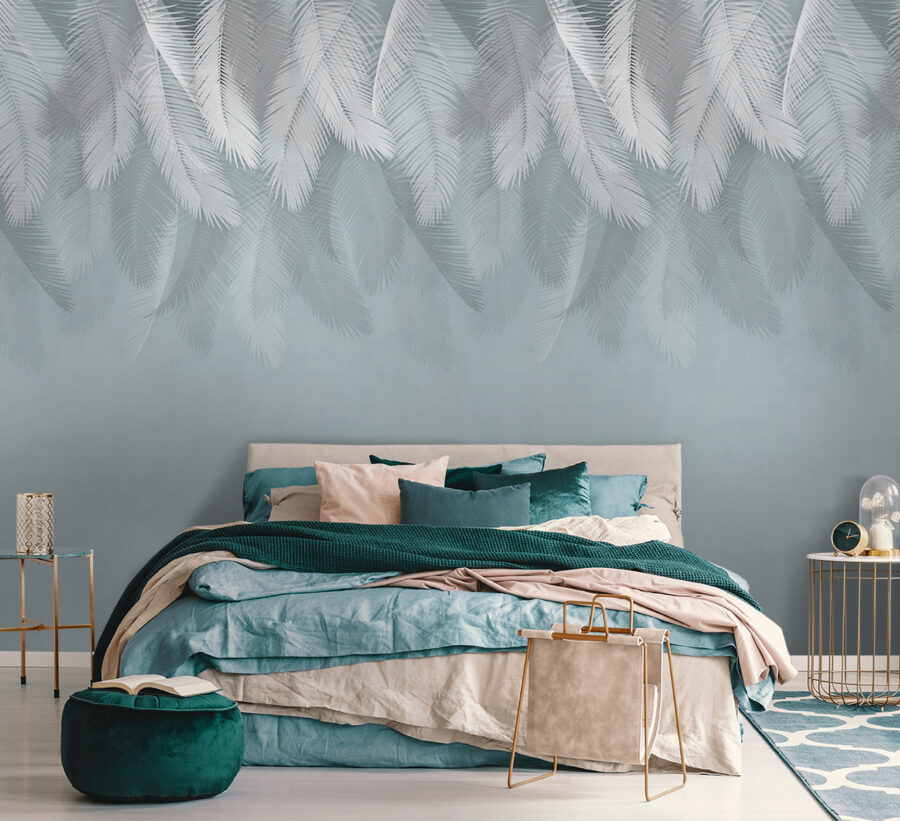 Plumes blanches sur fond bleu