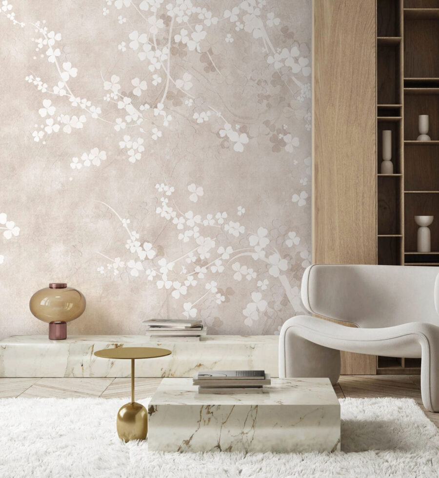 Fleurs blanches sur fond beige Fleurs blanches sur fond beige