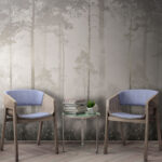 Papier peint Forêt brumeuse avec de grands arbres