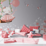 Papier peint Caricature d'un chat sur une balançoire