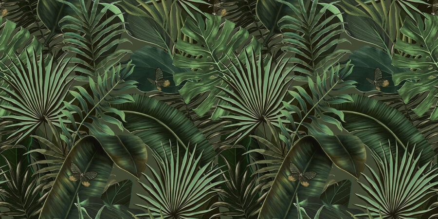 Papier peint Des feuilles vertes luxuriantes et des papillons cachés. – Image 4