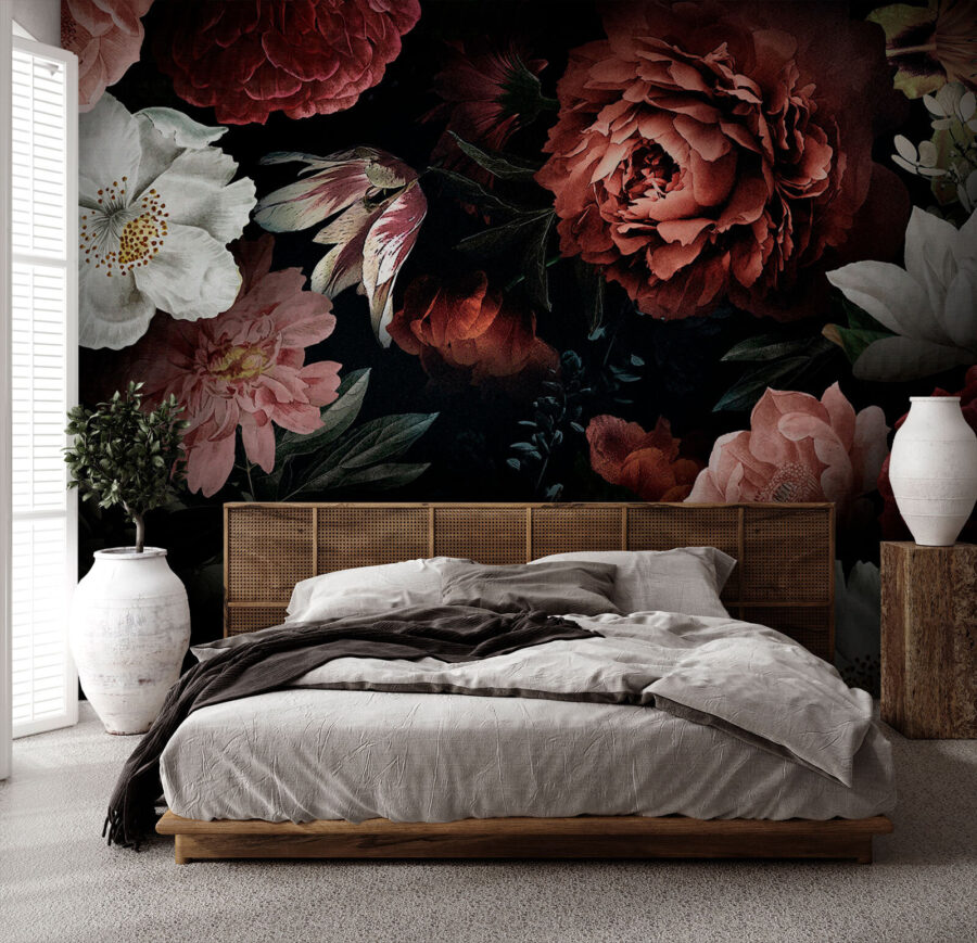 Des fleurs élégantes sur un fond sombre.