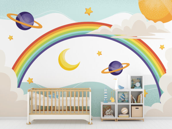 Arc-en-ciel avec planètes et étoiles Arc-en-ciel avec planètes et étoiles