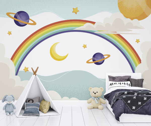 Arc-en-ciel avec planètes et étoiles Arc-en-ciel avec planètes et étoiles