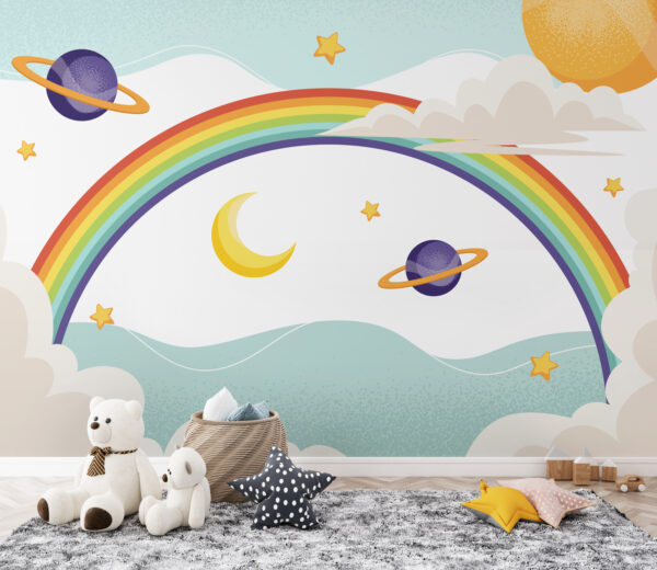 Arc-en-ciel avec planètes et étoiles Arc-en-ciel avec planètes et étoiles