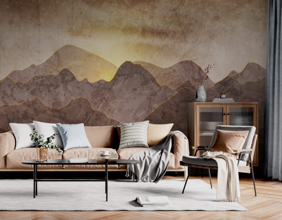 Peinture de montagnes et de soleil