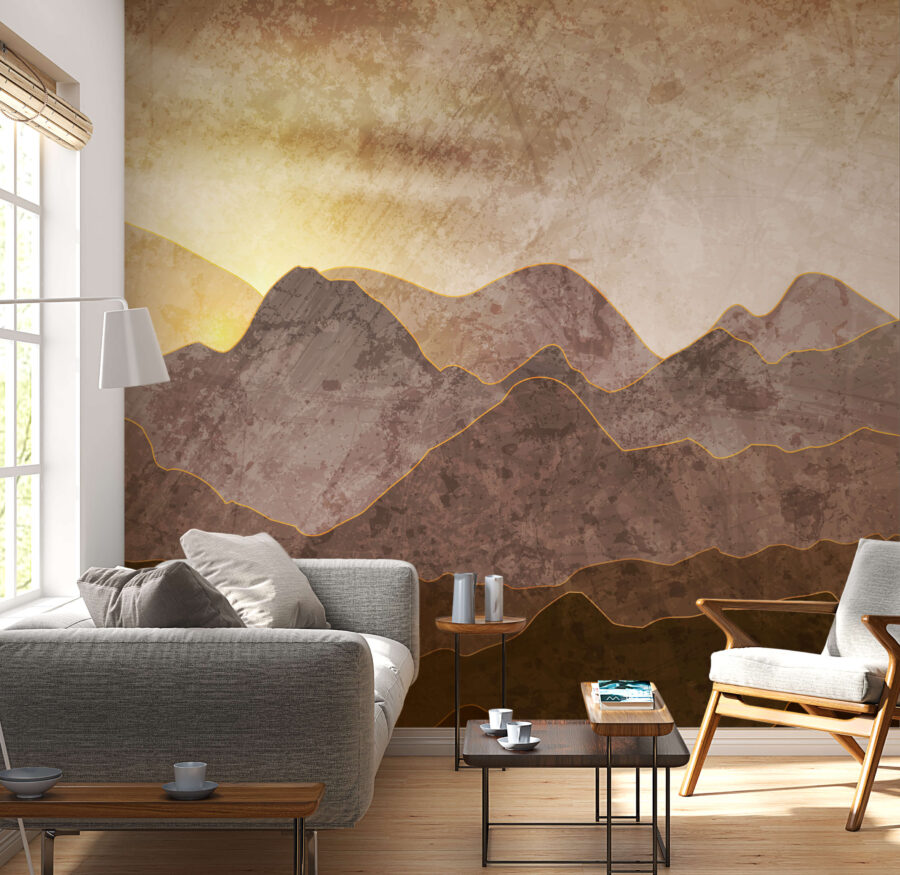 Peinture de montagnes et de soleil