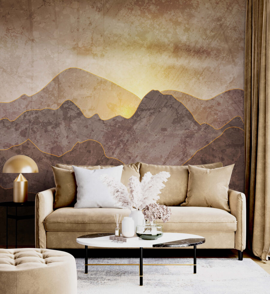 Peinture de montagnes et de soleil
