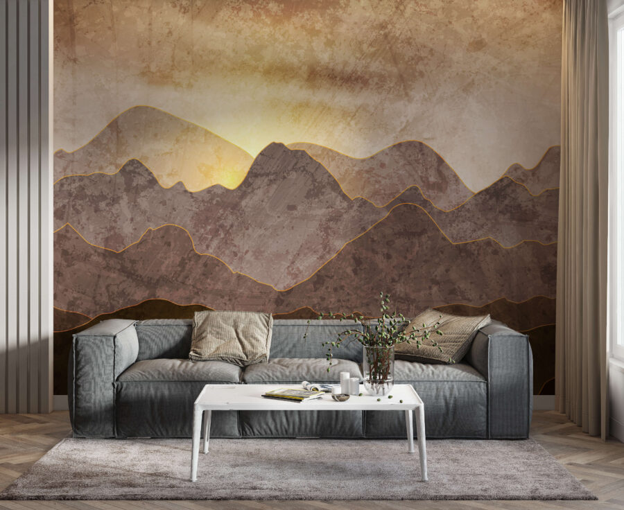 Peinture de montagnes et de soleil