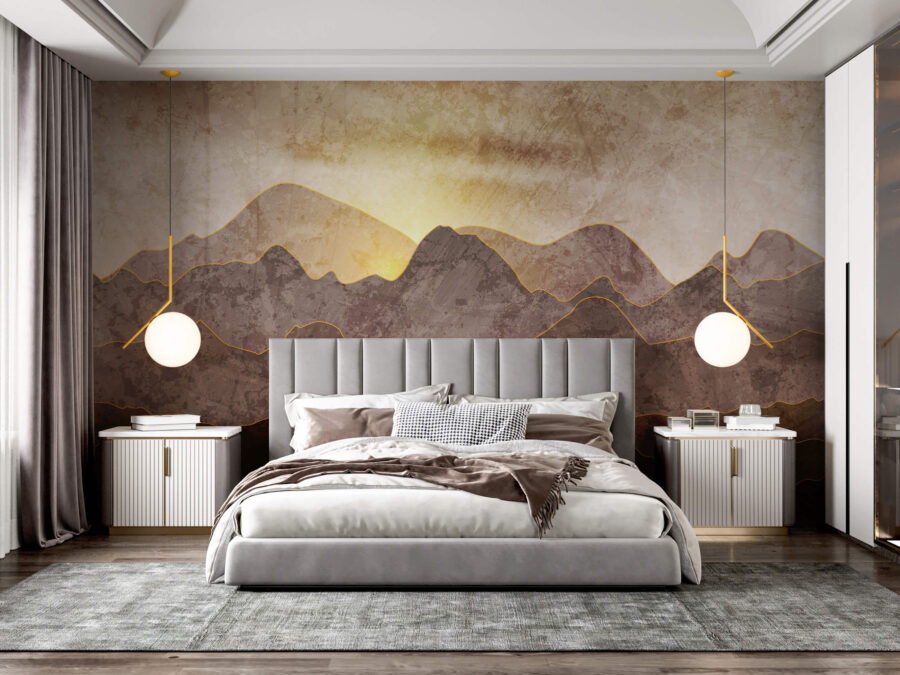 Peinture de montagnes et de soleil