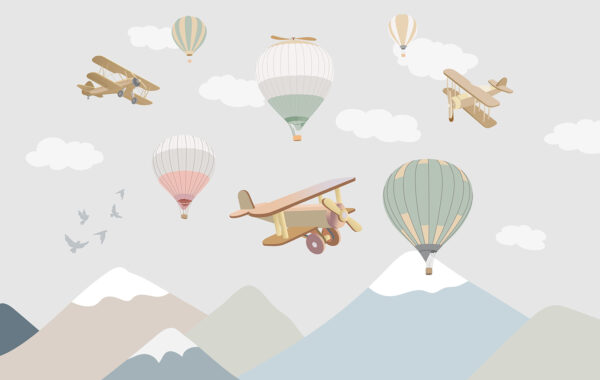 Groupe de montgolfières et d'avions Groupe de montgolfières et d'avions