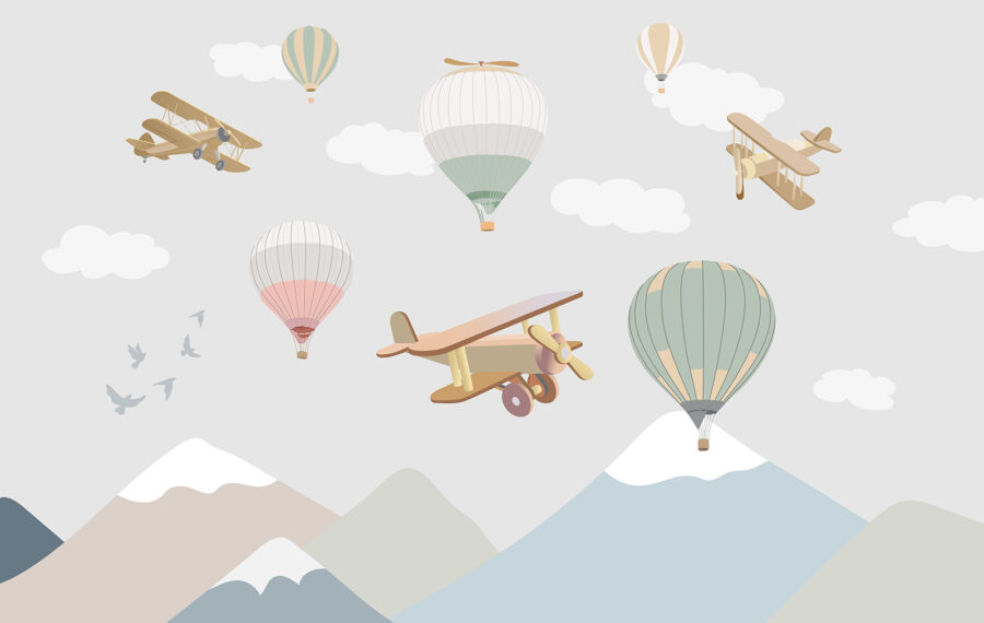 Groupe de montgolfières et d'avions Groupe de montgolfières et d'avions