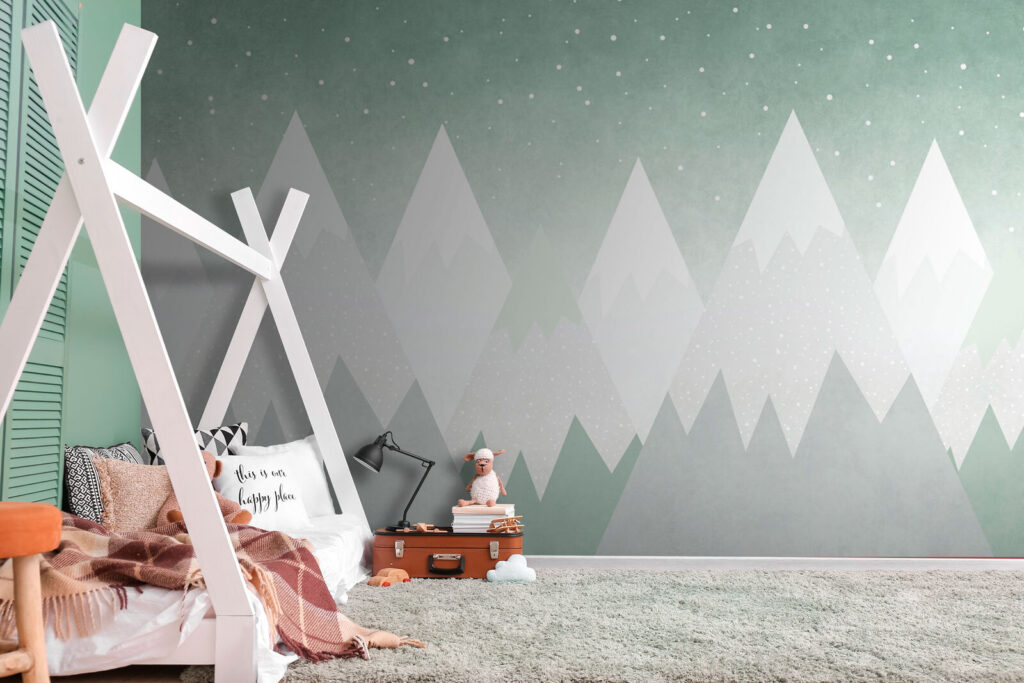 Mountain range with snow falling