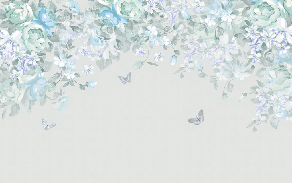 Fleurs et papillons blancs et bleus Fleurs et papillons blancs et bleus