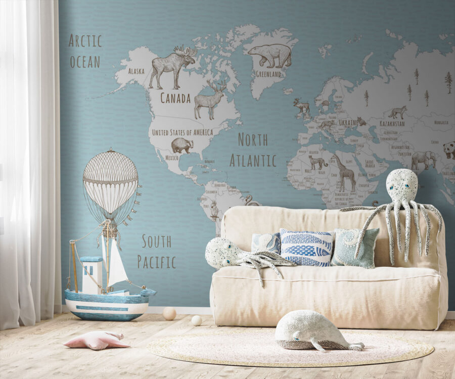Carte du monde avec animaux