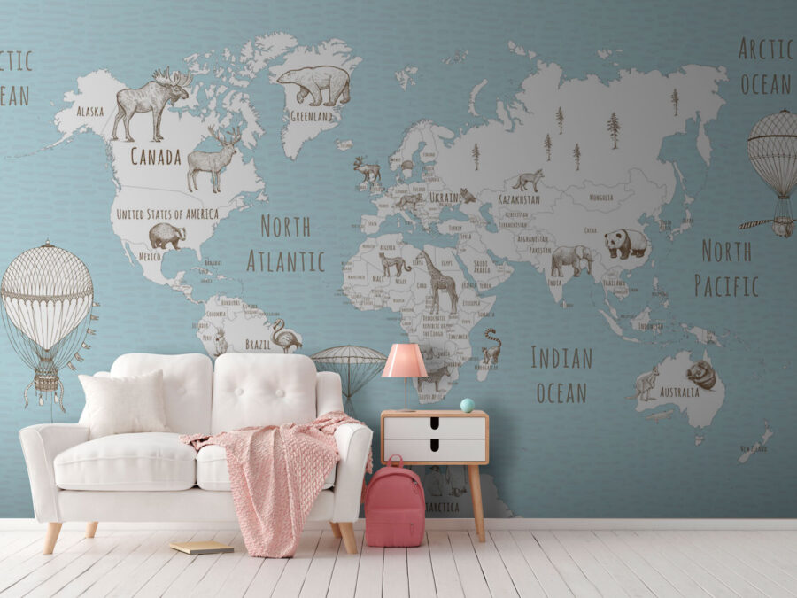 Carte du monde avec animaux