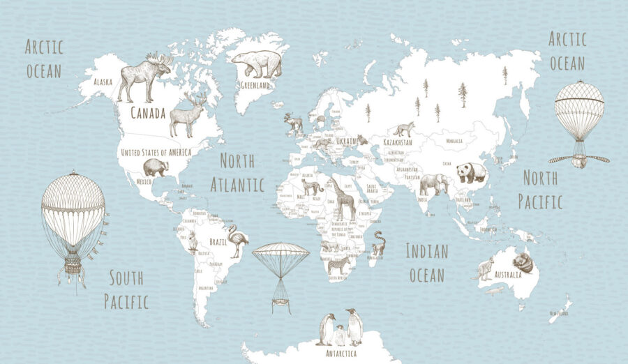 Carte du monde avec animaux