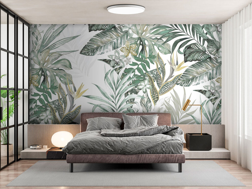 Wallpaper with leaves and flowers Wallpaper with leaves and flowers