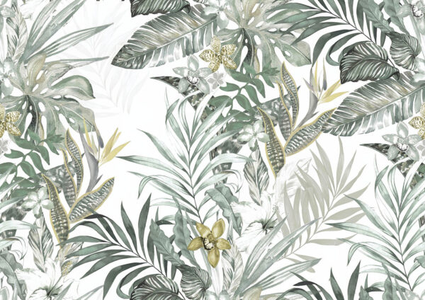 Papier peint avec des feuilles et des fleurs Papier peint avec des feuilles et des fleurs
