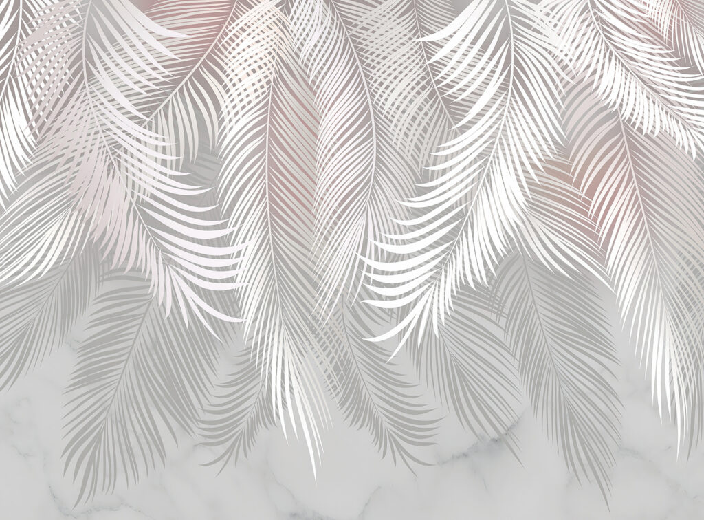 Plumes blanches sur une surface en marbre Plumes blanches sur une surface en marbre