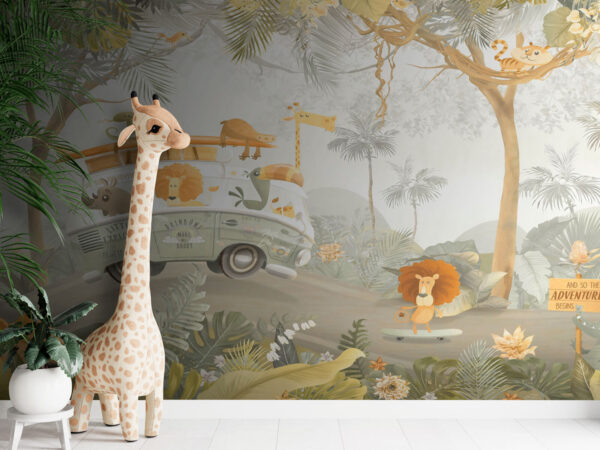 Papier peint avec des animaux et des arbres Papier peint avec des animaux et des arbres