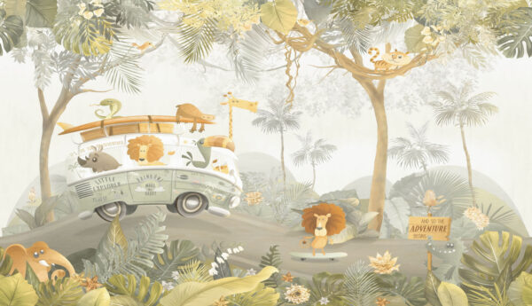 Papier peint avec des animaux et des arbres Papier peint avec des animaux et des arbres