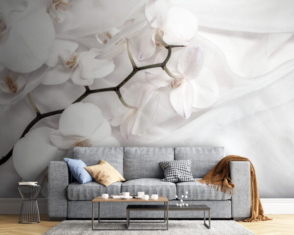 Orchidées blanches sur un tissu blanc u94056pig54 600x480 - Orchidées blanches sur un tissu blanc