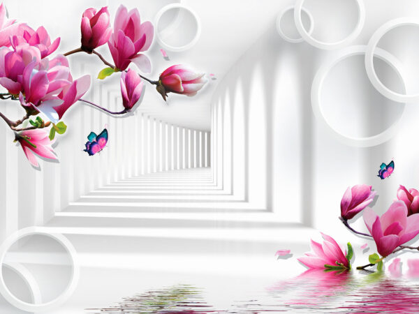 Papier peint avec des fleurs roses et des papillons Papier peint avec des fleurs roses et des papillons