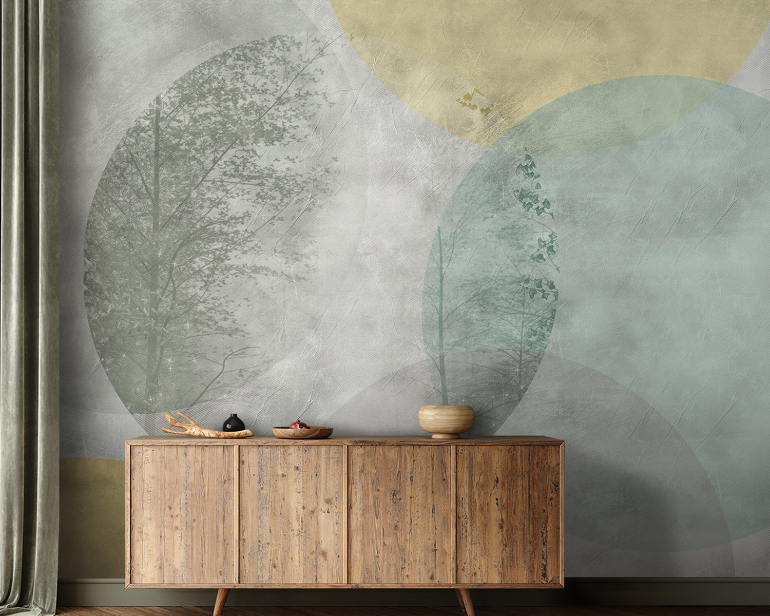 Tree and circles on a wall