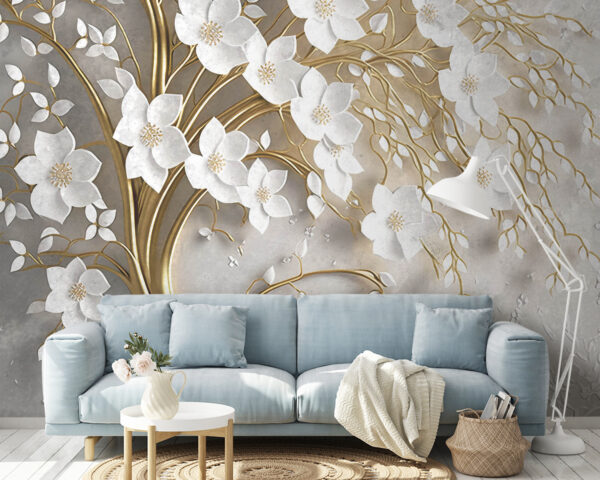 Arbre avec des fleurs et des feuilles blanches Arbre avec des fleurs et des feuilles blanches