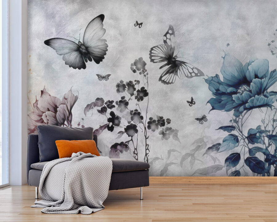 Papillons volant au-dessus des fleurs