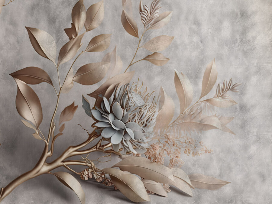 Fleurs élégantes en papier et feuilles délicates
