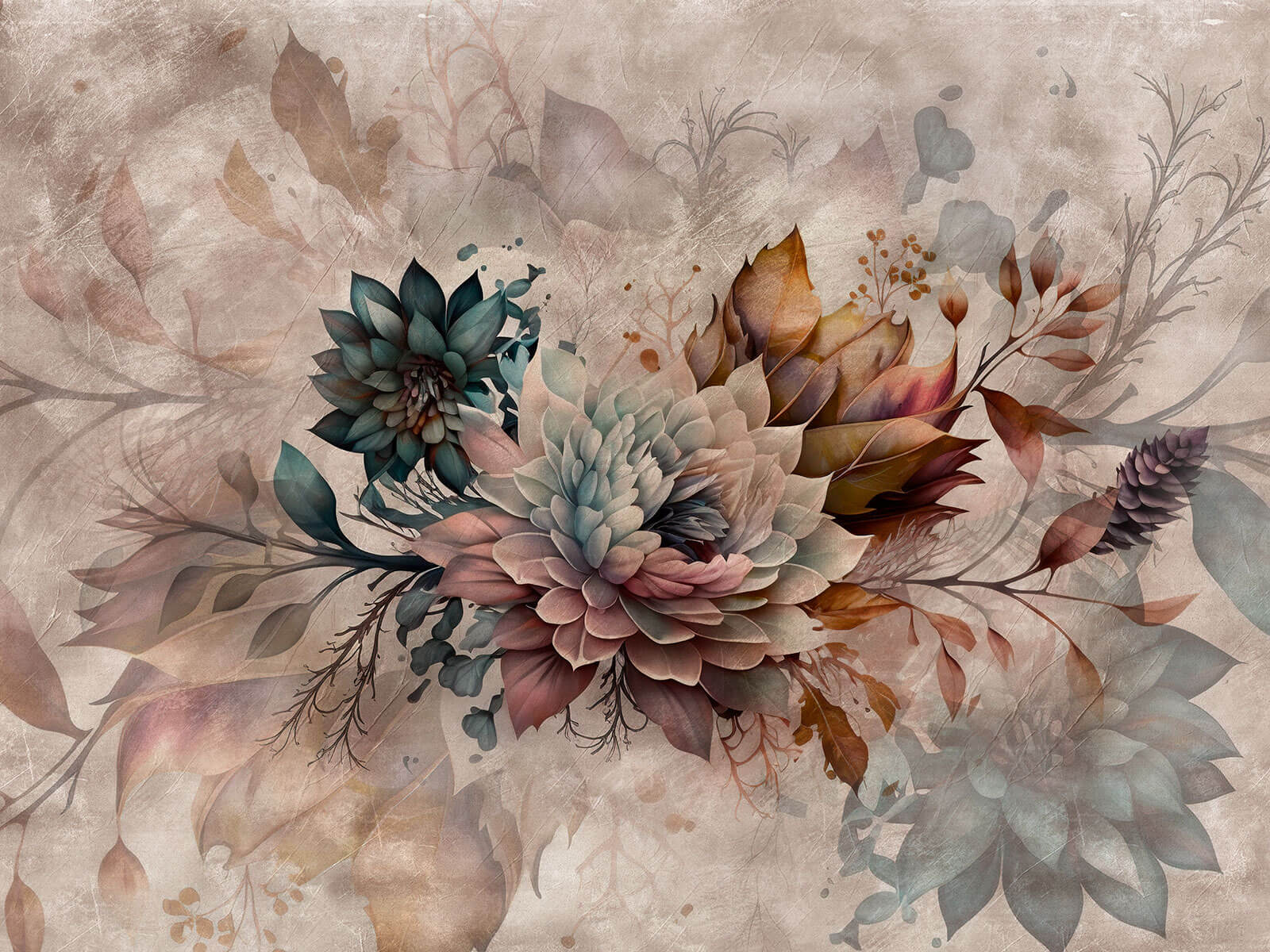 Painting of flowers and leaves Painting of flowers and leaves