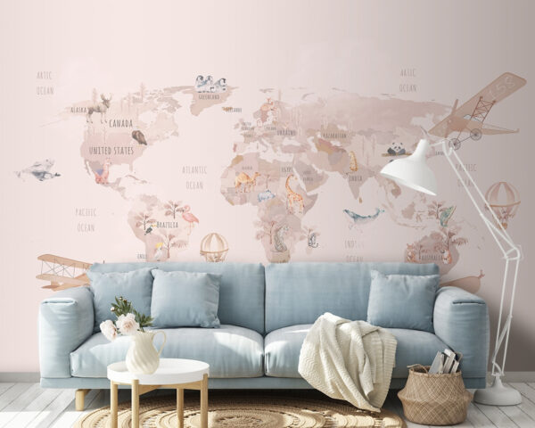 Carte du monde avec des avions et des ours polaires Carte du monde avec des avions et des ours polaires