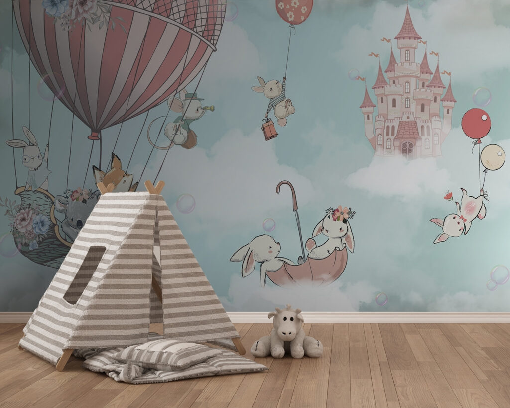 Cartoon of animals in a hot air balloon Cartoon of animals in a hot air balloon