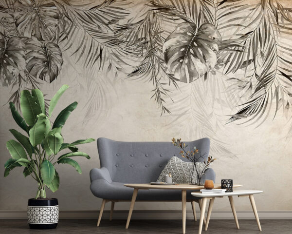 Feuilles tropicales sur fond texturé Feuilles tropicales sur fond texturé