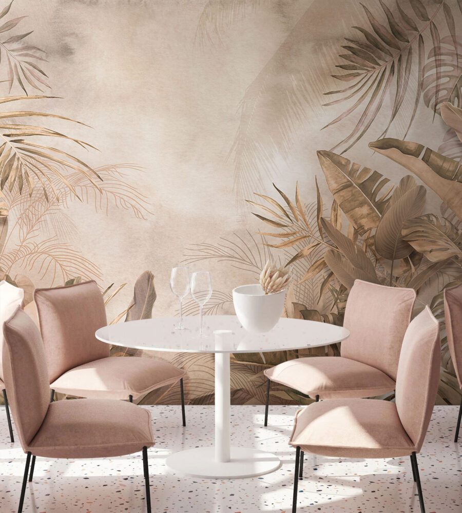 Feuilles tropicales dans des tons doux.