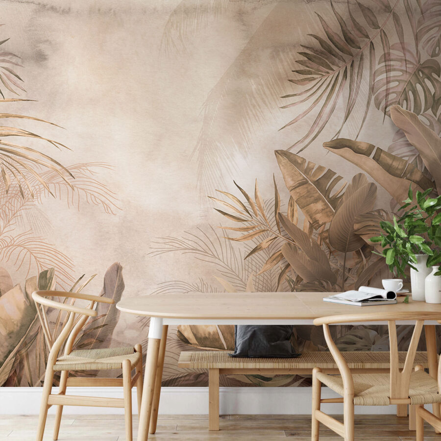 Feuilles tropicales dans des tons doux.