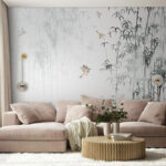 Papier peint Oiseaux volant dans le brouillard