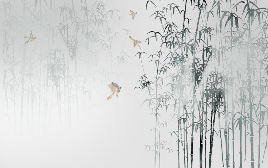 Oiseaux volant dans le brouillard